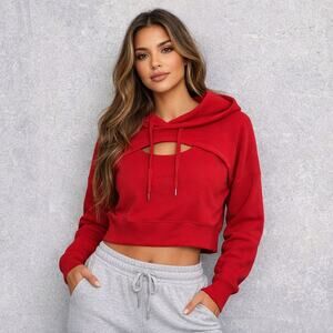 Move With You Peekaboo Hoodie XL Red Cropped Athleisure Active Sweatshirt